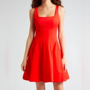 STAUD Wells Stretch Poplin Fit & Flare Dress